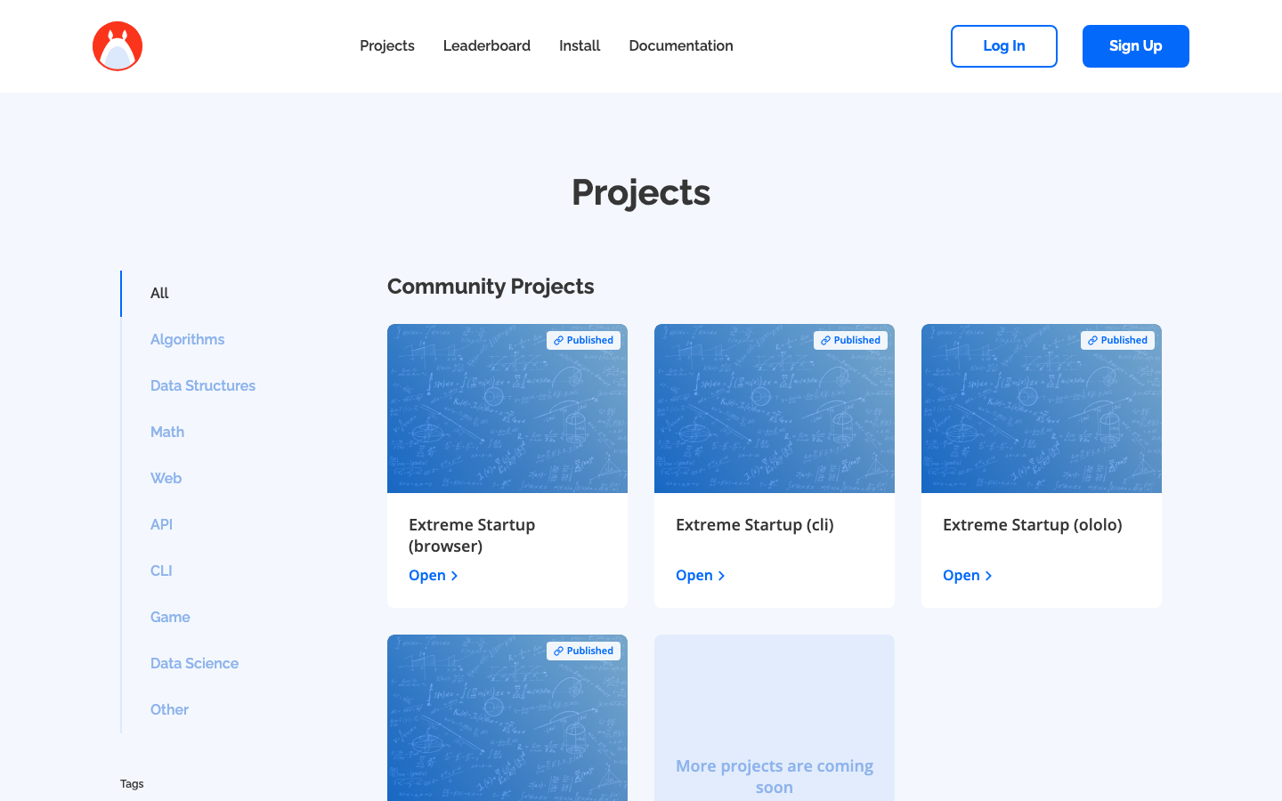 Browsing community projects by category and tag